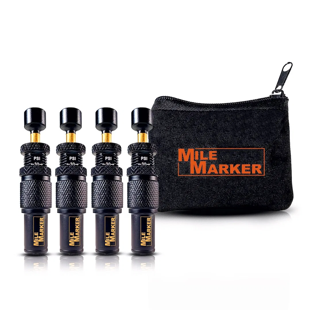 32003 – MILEMARKER Tire Deflator, Adjustment Range of 10 To 30 Pounds Per Square Inch Brass Set Of 4 With Storage Bag